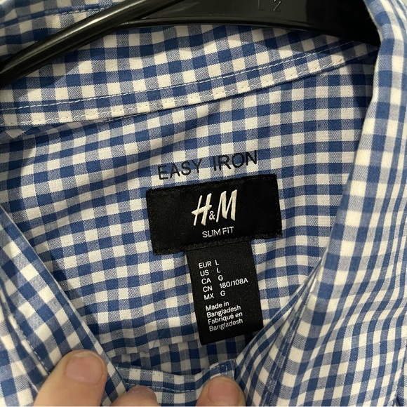 H&M | Mens Size Large Slim Fit Button Down Long sleeve Shirt | Blue & White - Picture 7 of 12